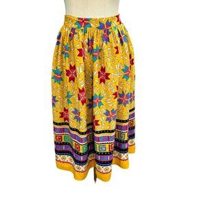 VTG 80s MS Chaus Skirt Size 25" Waist Yellow Bright Geometric Print READ SIZE